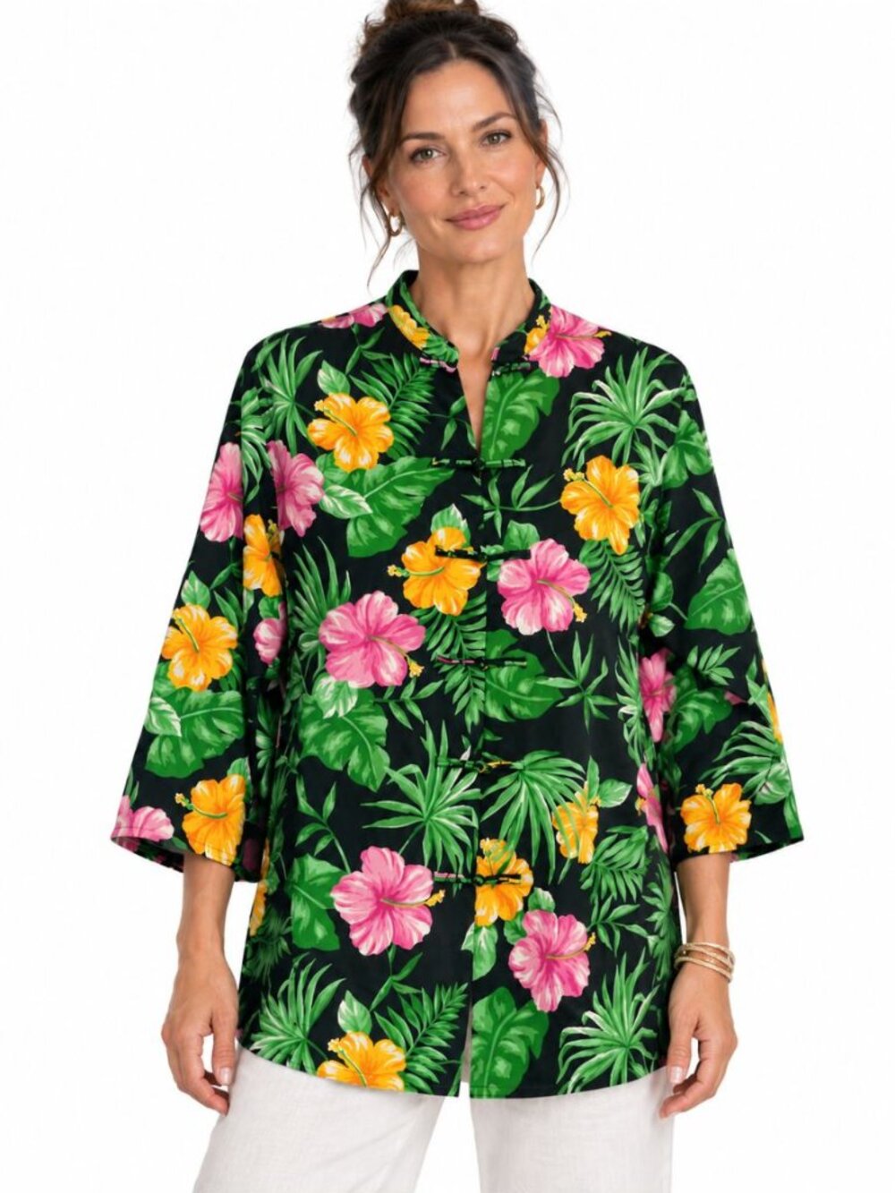 Vintage Lauren Ralph Lauren 100% Linen Tunic Tropical Frog Closures Size XL?
